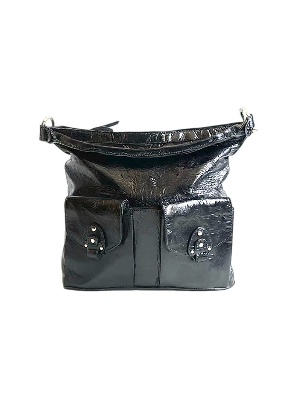 Pursuits Ltd Genuine Patent Black Leather Pocketed Shoulder Bag